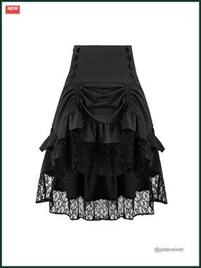 Steampunk Gothic Pirate Skirt High-Low Ruffled Midi